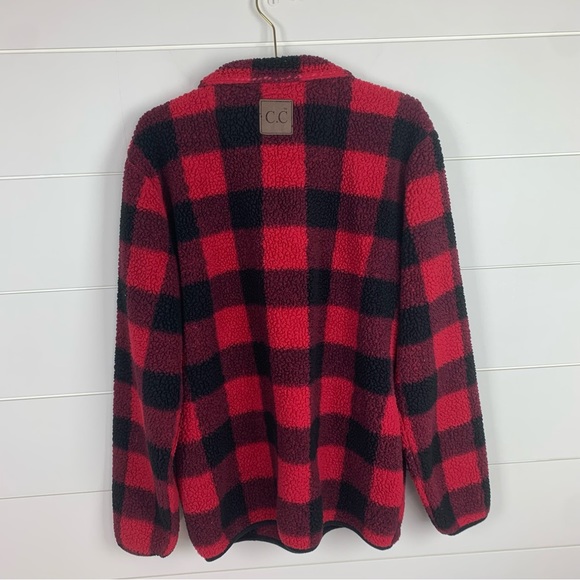 Girlie Girl C.C. Fleece Buffalo Check Red & Black Quarter Zip Women’s Size M - Picture 3 of 9